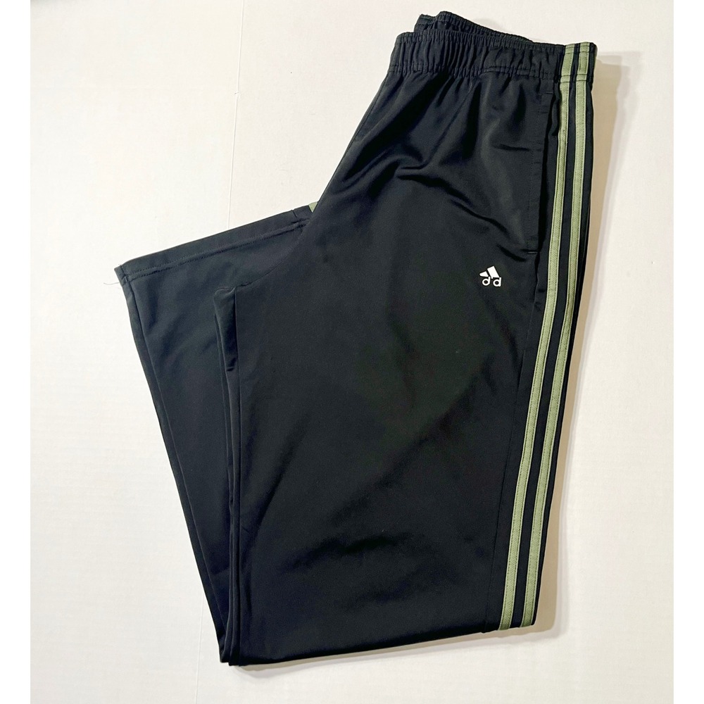 Adidas Track Pants Mens XL Black Sage Green 3 Stripe Athletic Running Training